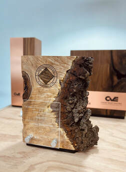 Custom Live Edge Award and trophy with floating Acrylic